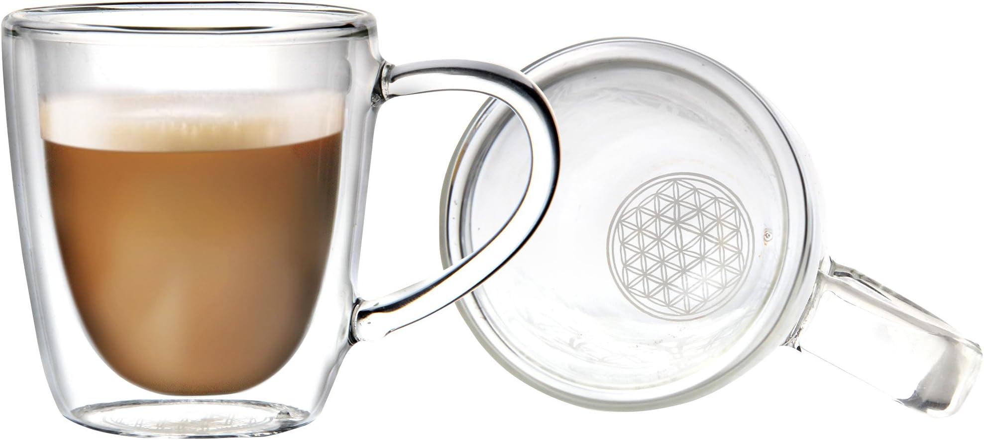 Double-walled Glass Mug with Handle - For Tea, Coffee, Latte Macchiato, Cappuccino - Thermos Insulated and Heat Resistant - Set of 2 x 350 ml Large Cups - Handmade with high-quality workmanship