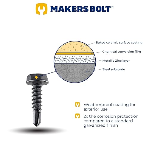 Miniatura 3 de #8 x 34 pulgadas. Tornillos autoperforantes exteriores negros, cabeza hexagonal (100 piezas) por Makers Bolt