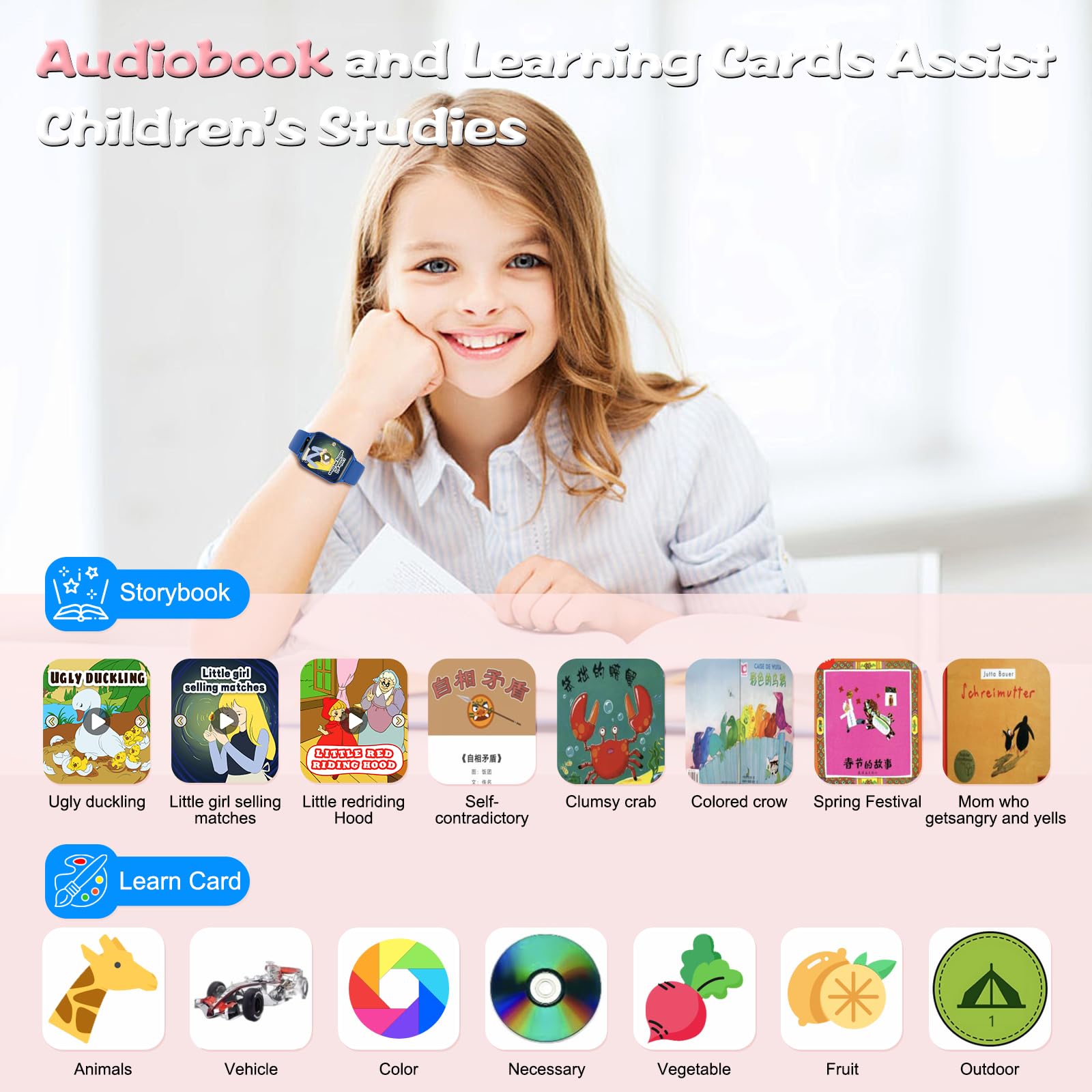 Orologio per bambini da 4,7 cm, AI(traduzione/domande e risposte/riconoscimento immagini) smartwatch con frequenza cardiaca, monitoraggio del sonno, contapassi video musicale, senza app/telefono