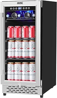 COLZER 15 Inch Beverage Cooler Refrigerator - 126 Cans Freestanding and Built-in Mini Fridge with Glass Door for Soda Beer...