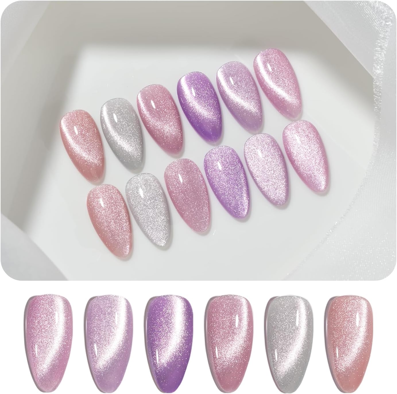 GAOY Glitter Purple Cat Eye Gel Nail Polish Set with Magnet for Pink Holographic Cat Eye, Salon Gel Manicure and Nail Art DIY at Home