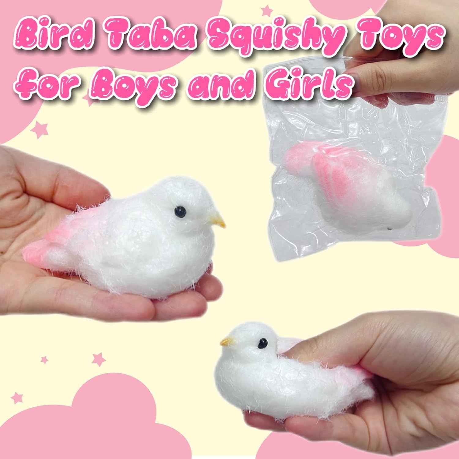Pink Bird Taba Squishy Toys for Kids and Adults, Bird Fufu Squishy Stress Balls, Cute Animal Stress Squeeze Ball Sensory Fidget Toys for Christmas Decor, Easter Basket Stuffer, Birthday Gift