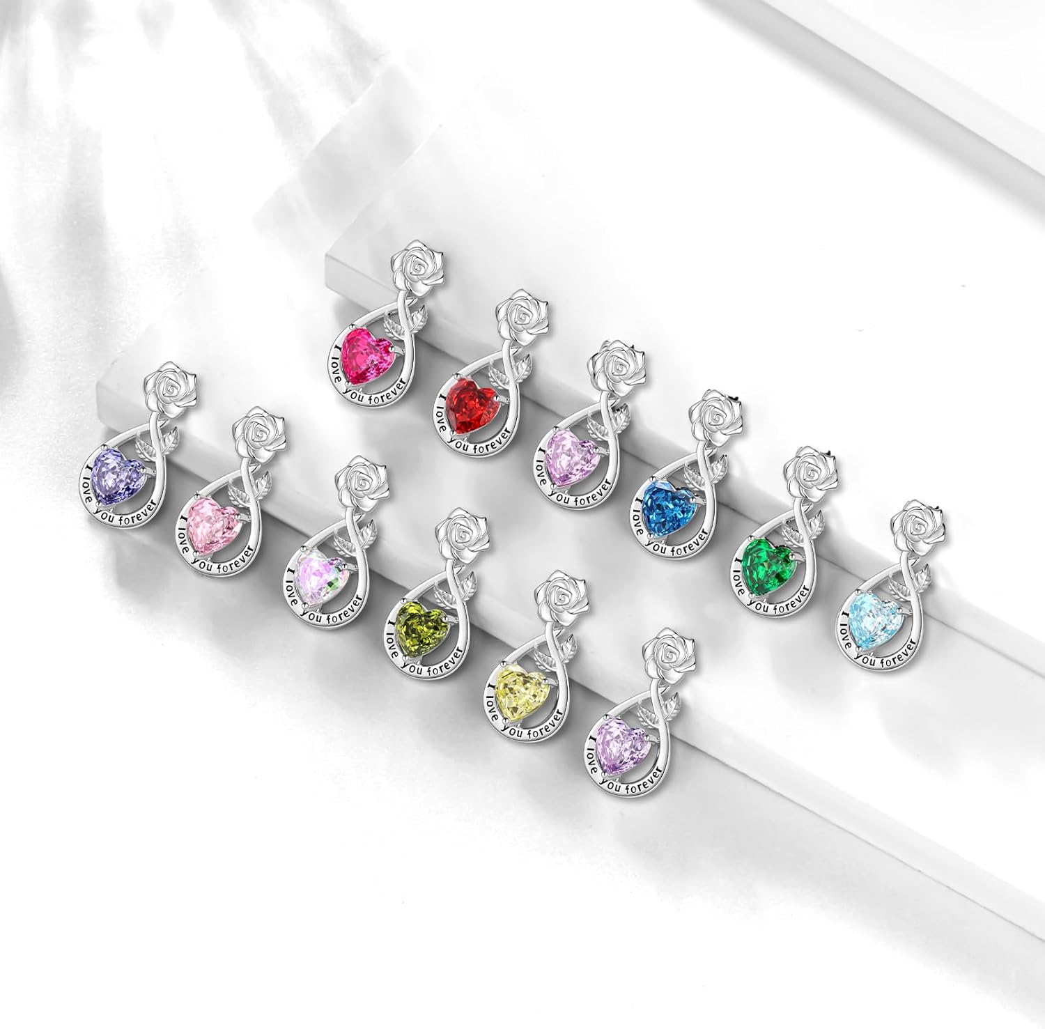 Aurora Tears Birthstone Rose Pendant Necklace - 925 Sterling Silver Rose Cut Heart Cubic Zirconia Love Infinity Drop Necklace Anniversary Birthday Jewelry Gift for Women Wife Mom Daughter - Image 6