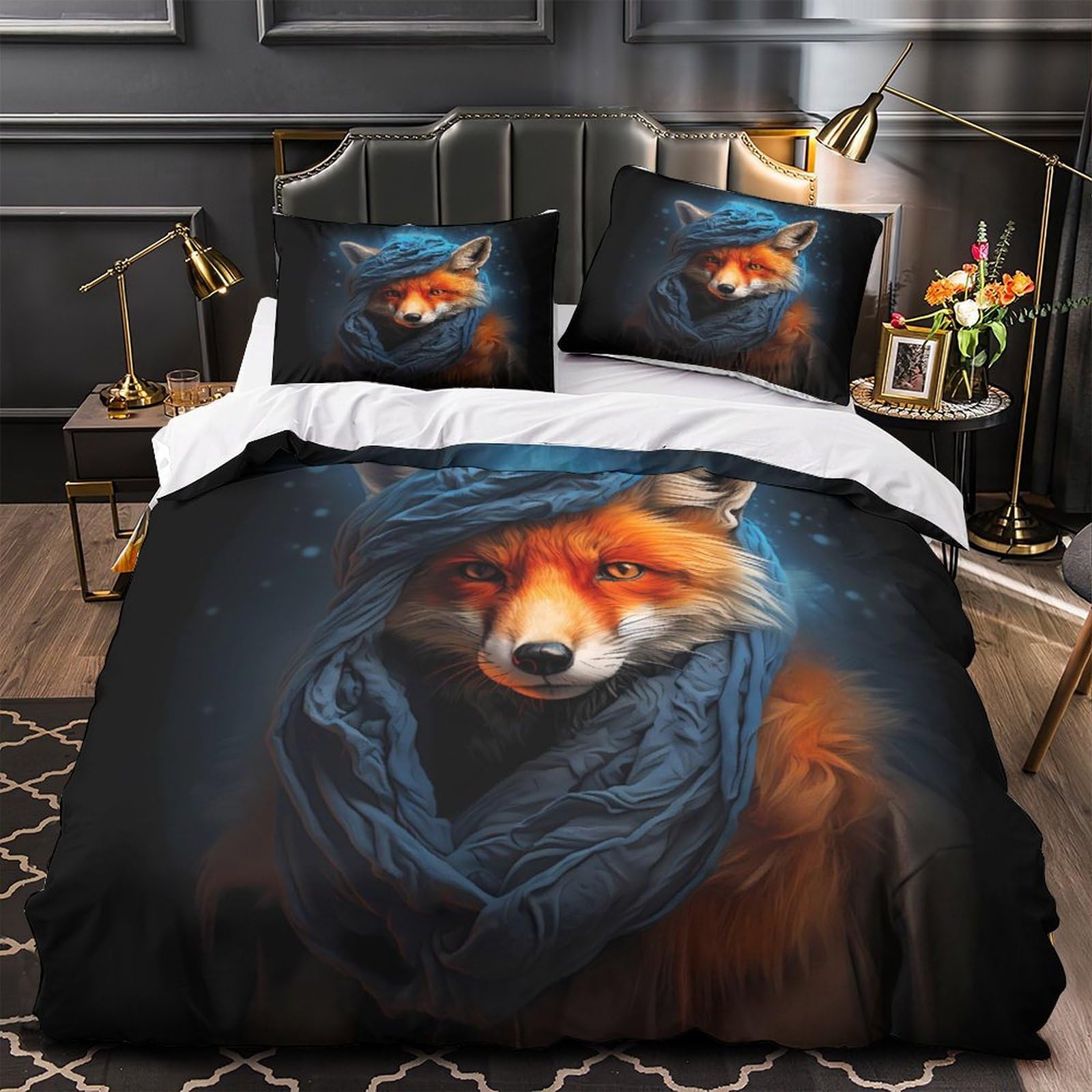 Housse de couette renard 200x200cm parure de lit imprimée scandinave double