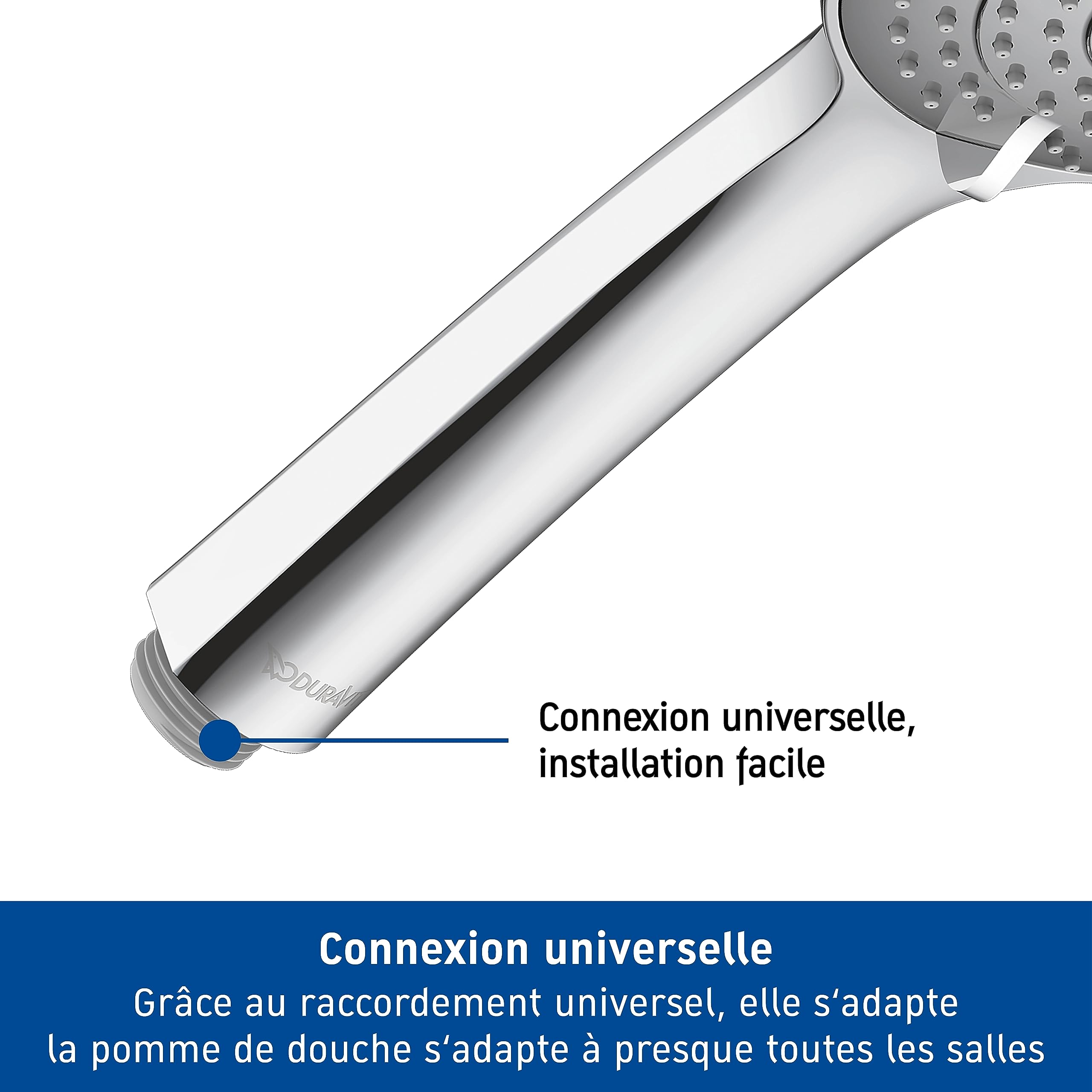 Set de douche Duravit, set de douche avec 3 types de jets, barre de douche (810 mm) avec douchette à économie d'eau, flexible de douche avec protection anti-torsion, chromé