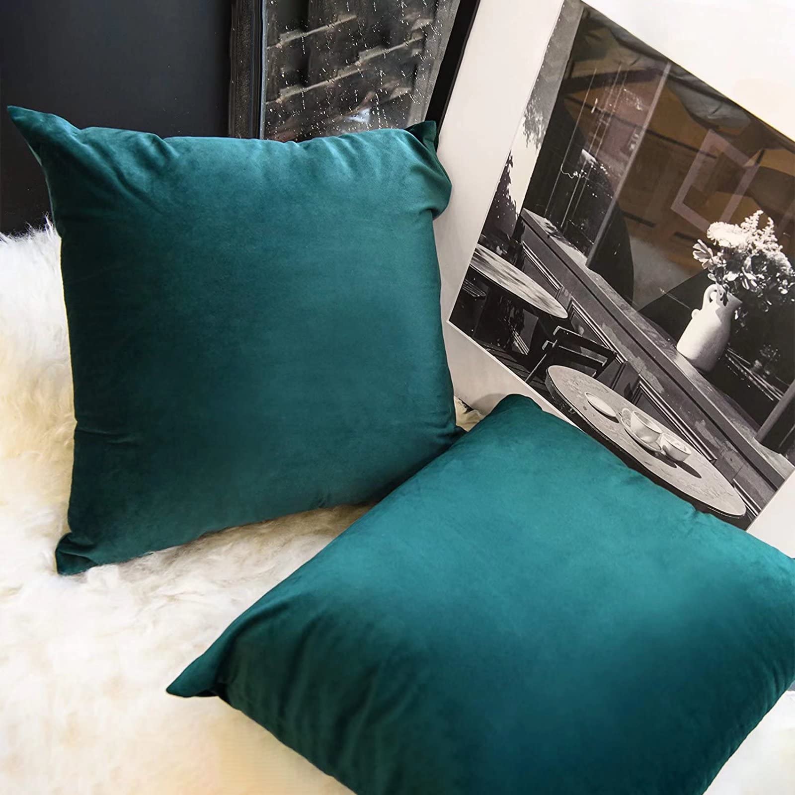 DUVAGE Christmas Pillow Covers 18 x 18 in Decorative Throw Pillow Covers, Square Velvet Throw Pillow Cases for Couch, Sofa Home Decorations Cushion Covers for Bedroom Living Room, Pack of 2 Teal