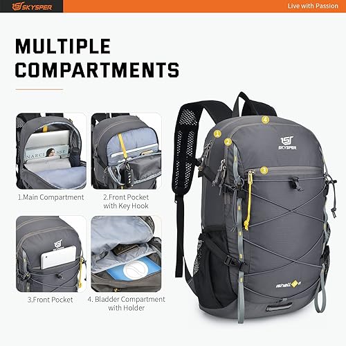 Miniatura 3 de SKYSPER Mochila de senderismo plegable de 30 L, mochila ligera de viaje para mujeres y hombres (gris oscuro)