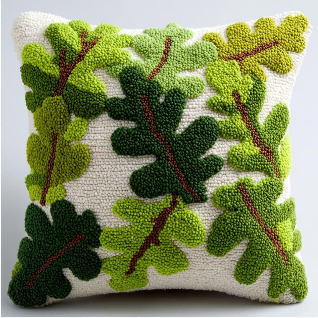 Latch Hook Pillow Kit For Adults,Oak Leaves 17X17In Latch Hook Kit For Pillow Cover With Instruction For Beginner Cross Stitch Sofa Cushion Cover With Crochet Yarn For Beginners And Home Decor