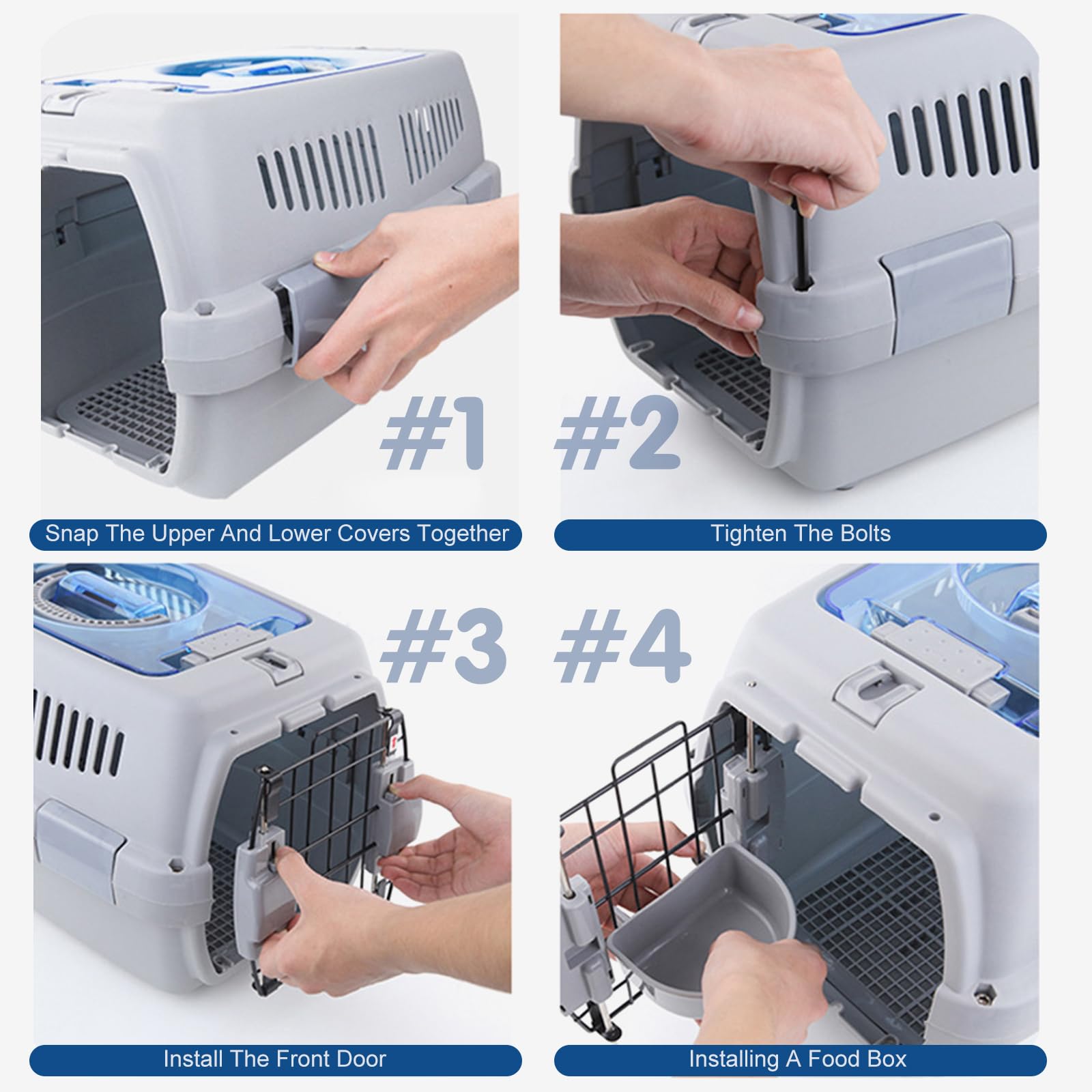 PETCUTE Transportín para Perro y Gato Pequño 48x32x30CM, Duradero Transportín para Perros con Cómodo Mango y Tazón,Resistente y Fácil de Montar,Transportín para Mascotas,Rejillas de Ventilación