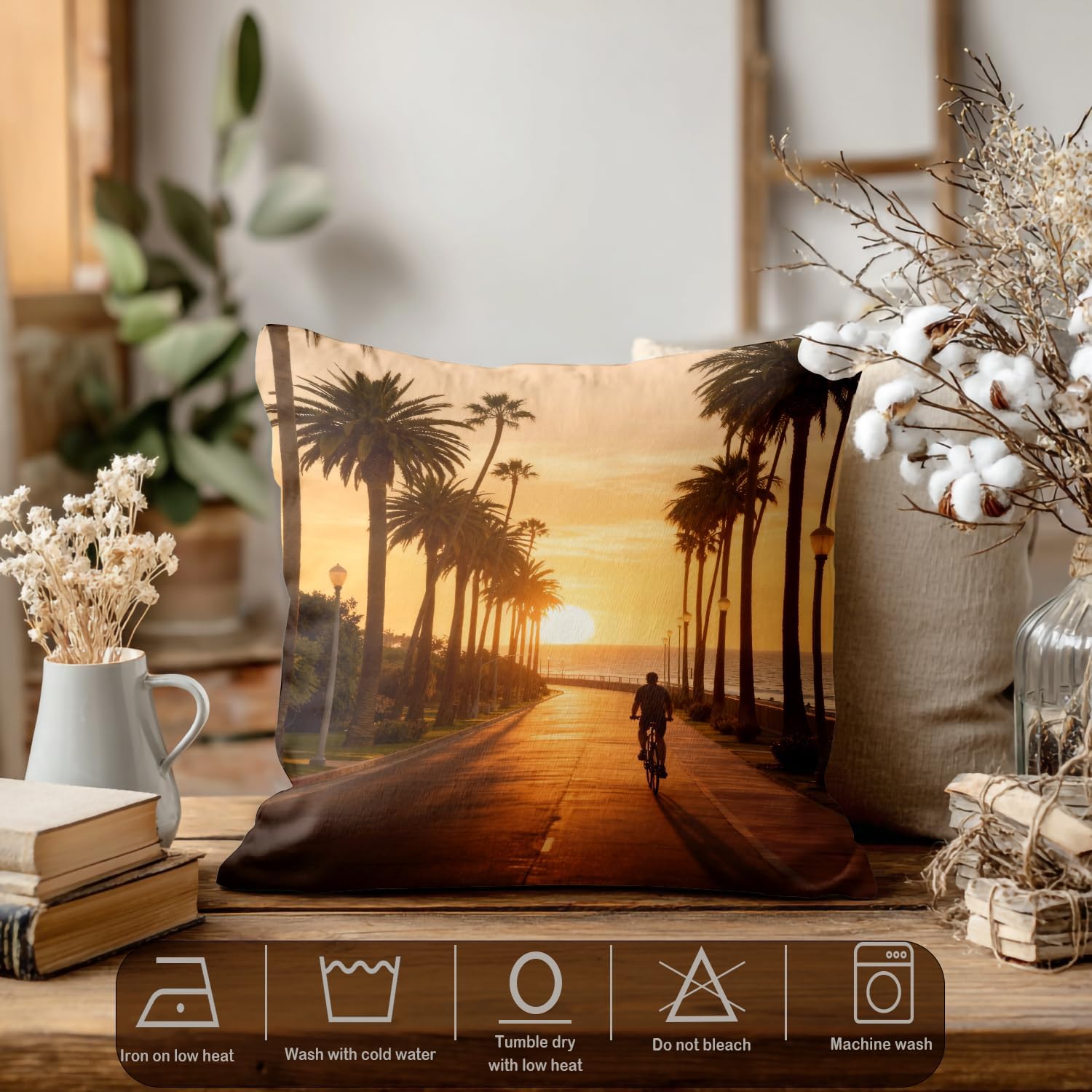 Batmerry Palm Blue Throw Pillow Covers, Beverly Hills California Palm Decorative Pillow Covers Digital Printing Blended Fabric for Couch Sofa Bed Invisible Zipper 22X22 in(Set of 2)
