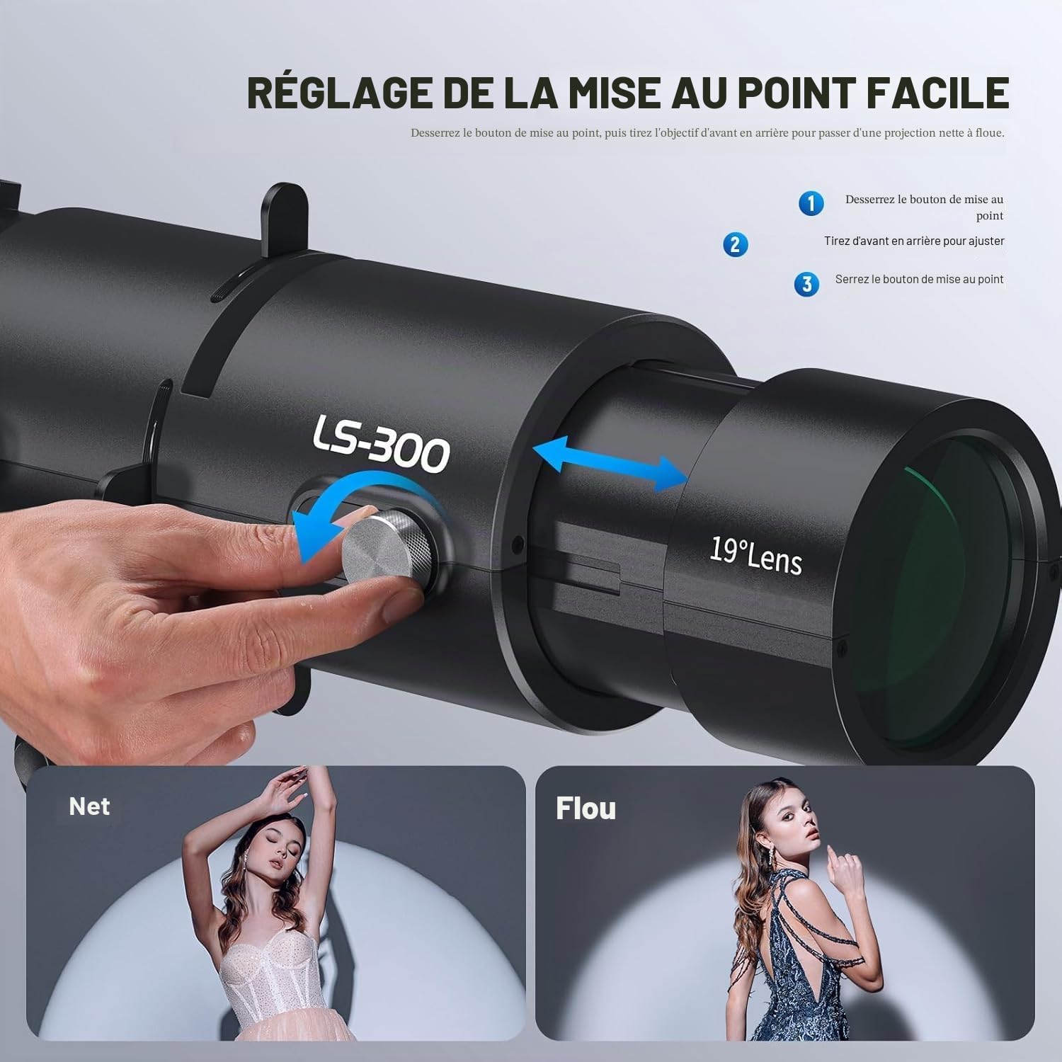 NEEWER LS-300 Spot Optique Snoot pour 300W Bowens Mount LED Vidéo Lumières &16x GOBO 19° lentille de Projection 98% Transmission de Lumière Forme Géométrique pour Photographie Créative & Éclairage