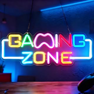 Gaming Zone Scritte Neon, Insegna Luminosa LED al Neon da Parete con USB Alimentazione, Scritta LED Dimmerabile per Sale Giochi, Grotta Dell'uomo, Regali per Giocatori Adolescenti e Adulti