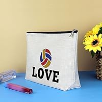 Volleyball Tote Bag With Makeup Pouch - Canvas Gift Set For Players & Coaches With Zipper Closure
