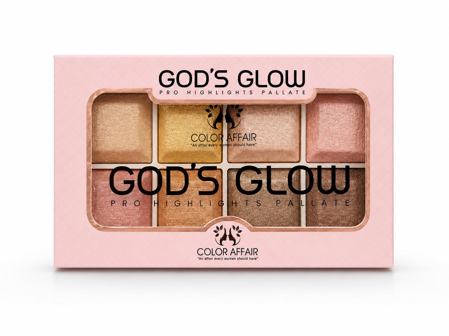 color affair pro highlighter palette | 8 shimmer highlight shades | face makeup highlighter for radiant glow | lightweight buildable formula | long lasting illuminating makeup palette (model - 4)
