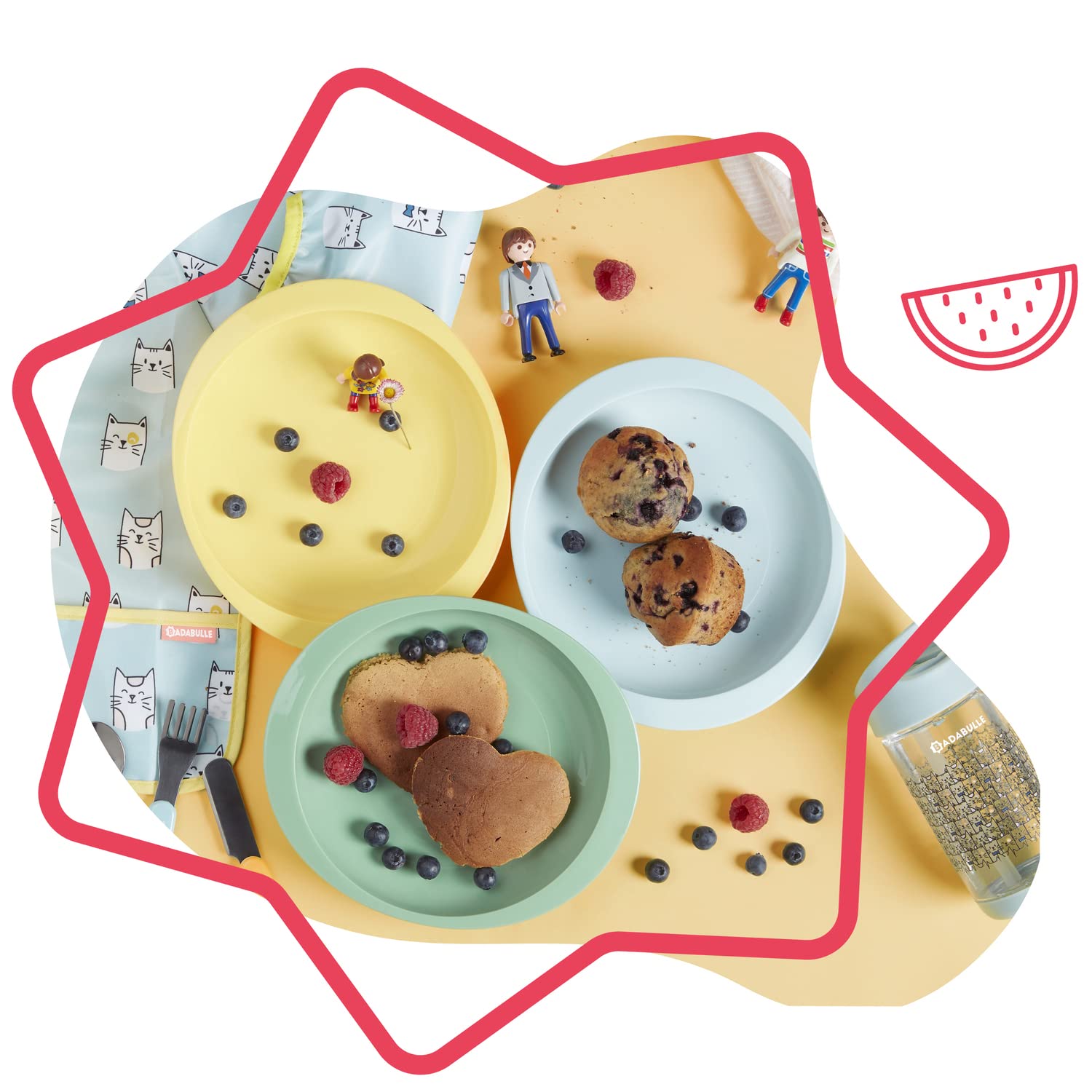 Badabulle Lot de 3 assiettes antidérapantes et incassables, Multicolore, 12 m plus