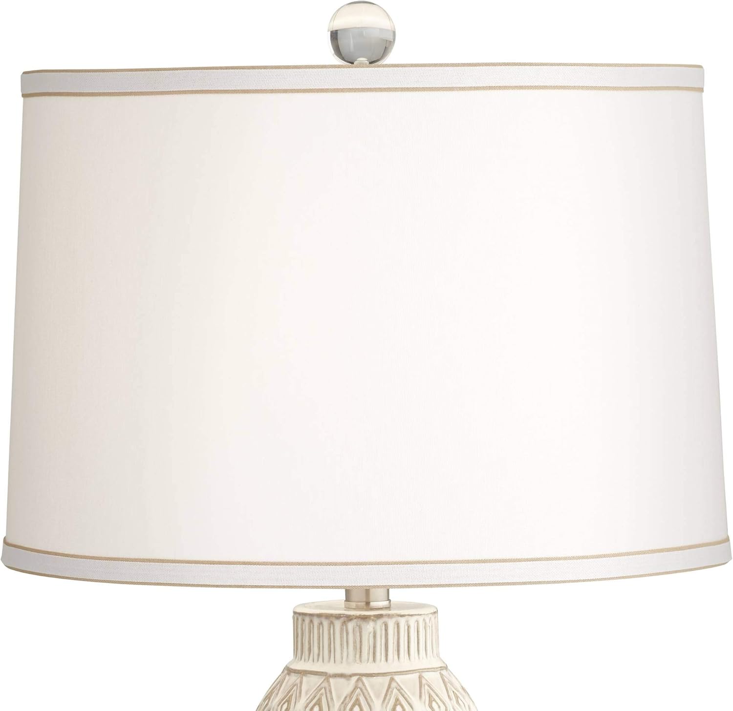 Pacific Coast Lighting 31" Tall Large Modern Coastal End Table Lamp Beige Almond Ceramic Single Linen White Shade Living Room Bedroom Bedside Nightstand House Office Home Reading Kitchen