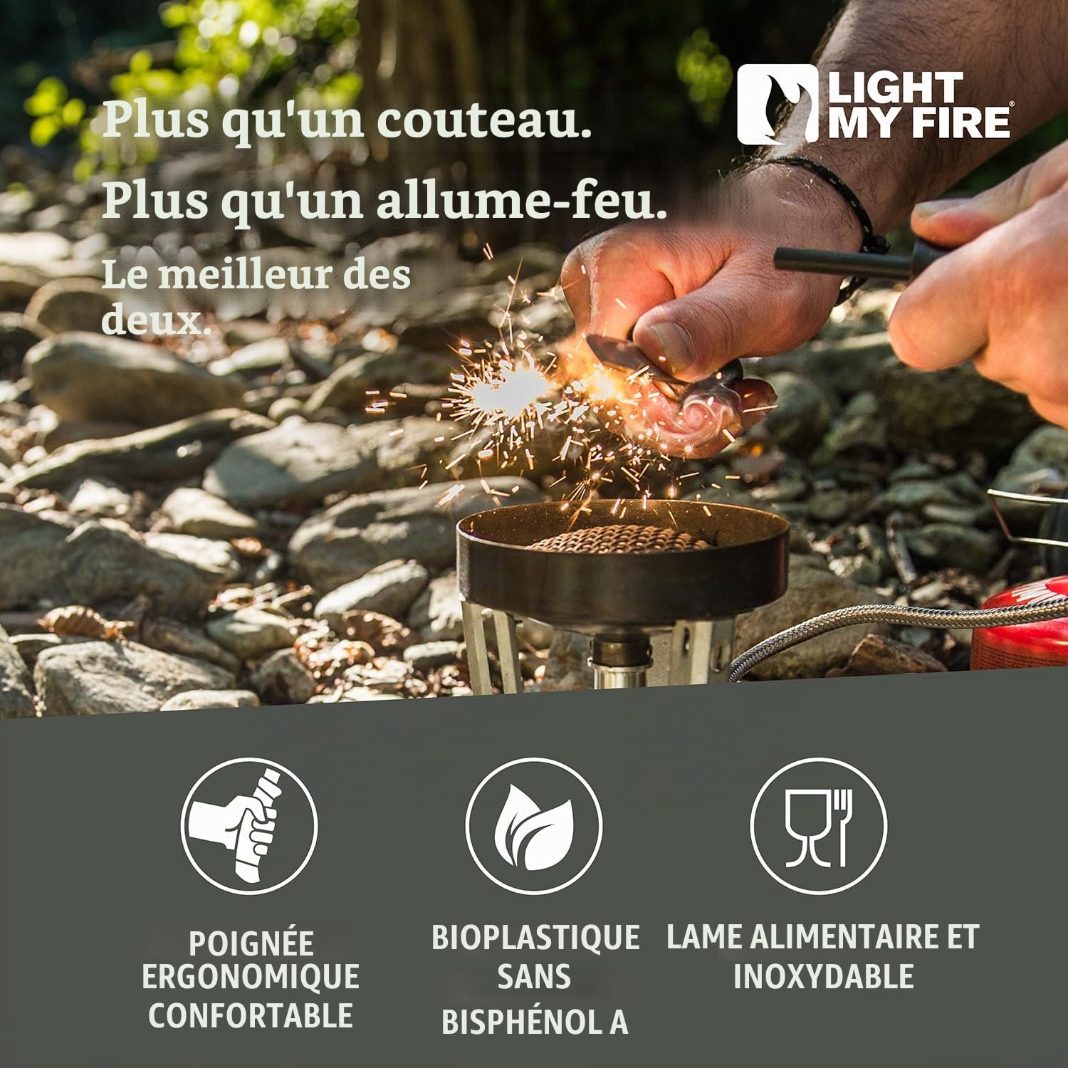 Light My Fire Couteau de Camping à Lame Fixe de 9 cm avec Allume Feu de Survie au Magnésium Couteau de Survie avec Étui - 3 000 Utilisations