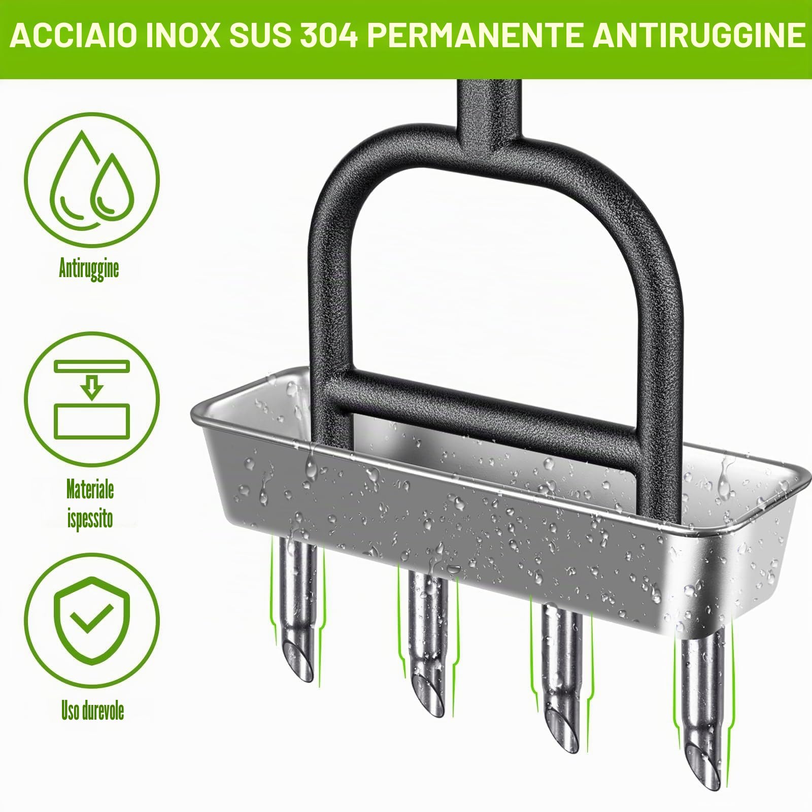 Benelabel Aeratore per Prato, Strumento per L'Arieggiatura Dell'Erba pn Acciaio Inox a 4 Denti Vuoti per il Taglio Manuale Del Giardino con Vassoio di Stoccaggio e Impugnatura Morbida la Pulizia, 93cm