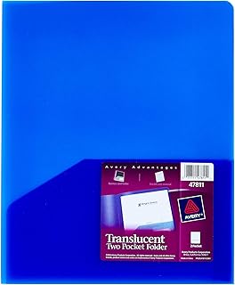 Avery Translucent Two Pocket Folder, Water Resistant, Holds up to 20 Sheets, 1 Blue Folder (47811)