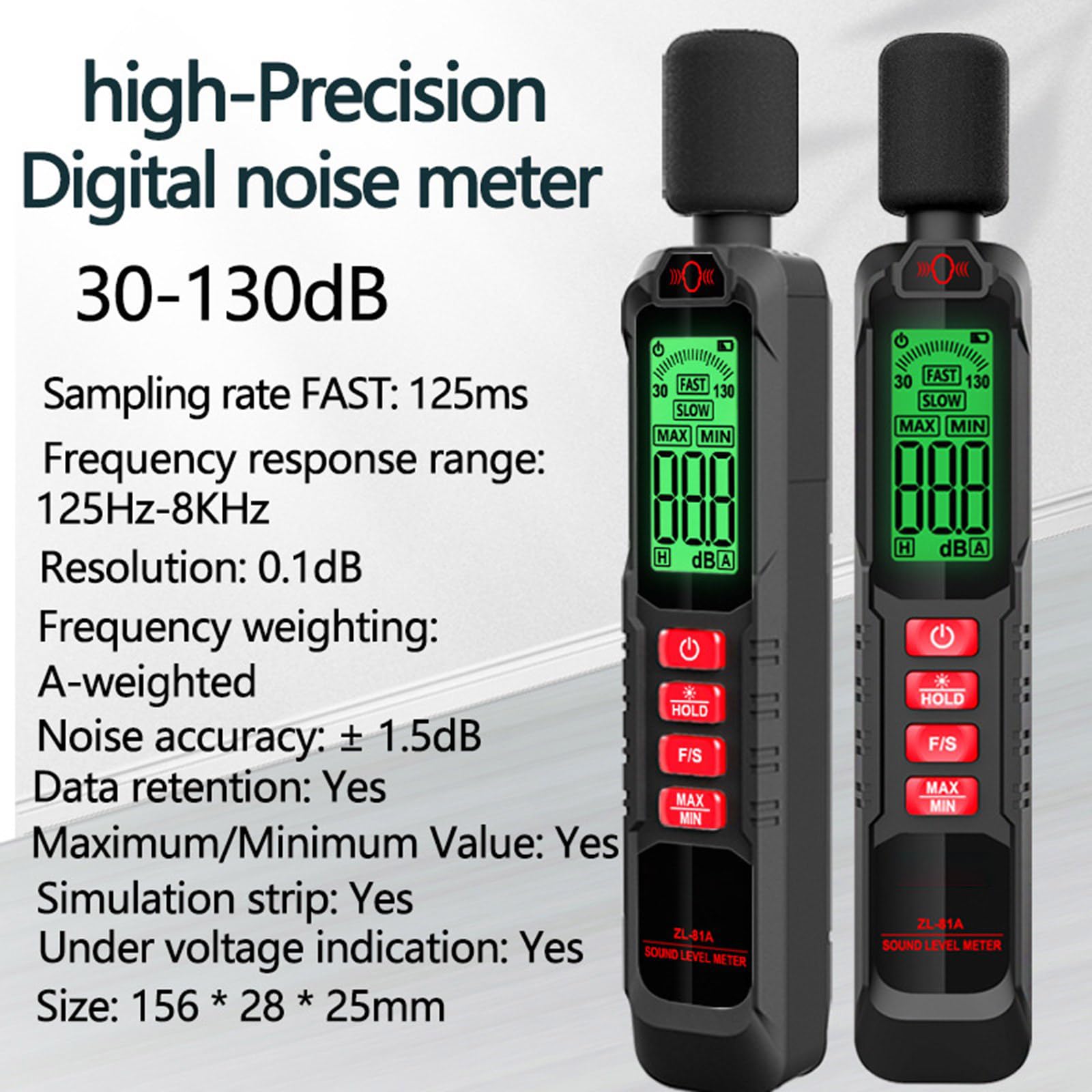 Medidor de decibelios fácil de usar, medidor de niveles de sonido ligero con amplios rangos para uso doméstico y profesional