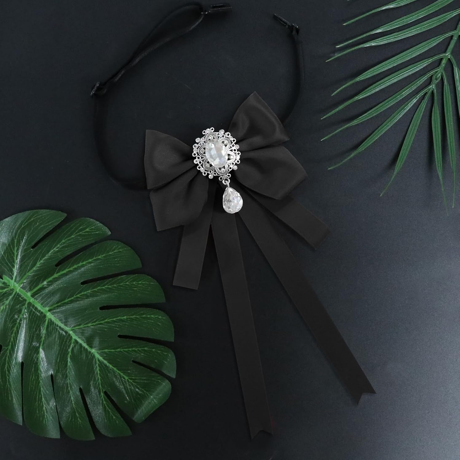 Bow Ties for Women, Rhinestone Ribbon Neck Ties for Women Men Clip on Womens Bow Tie for Shirt
