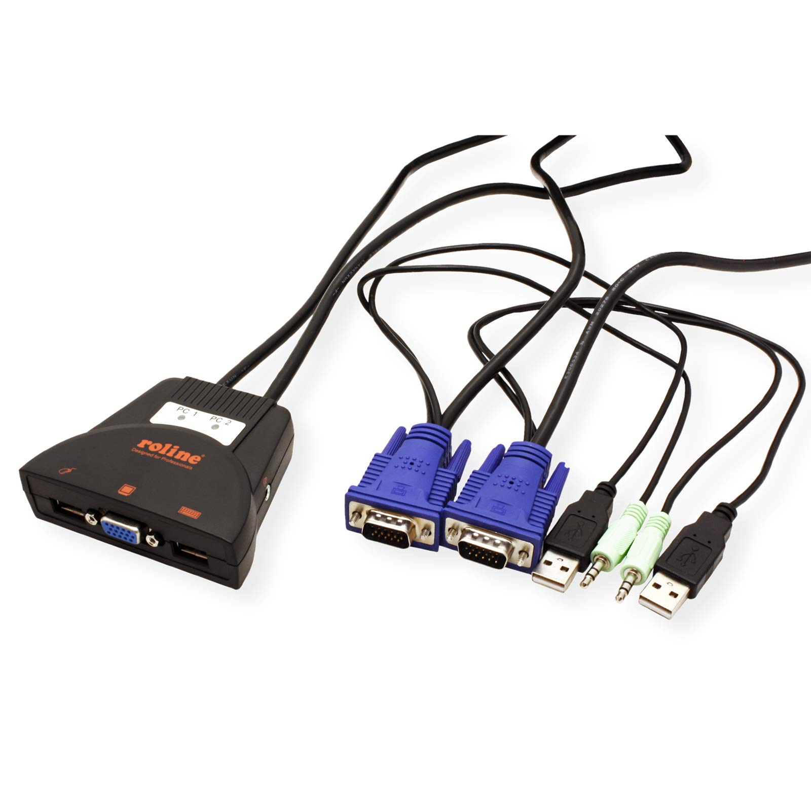 ROLINE commutateur KVM « Star » 2 PC, VGA, USB, audio