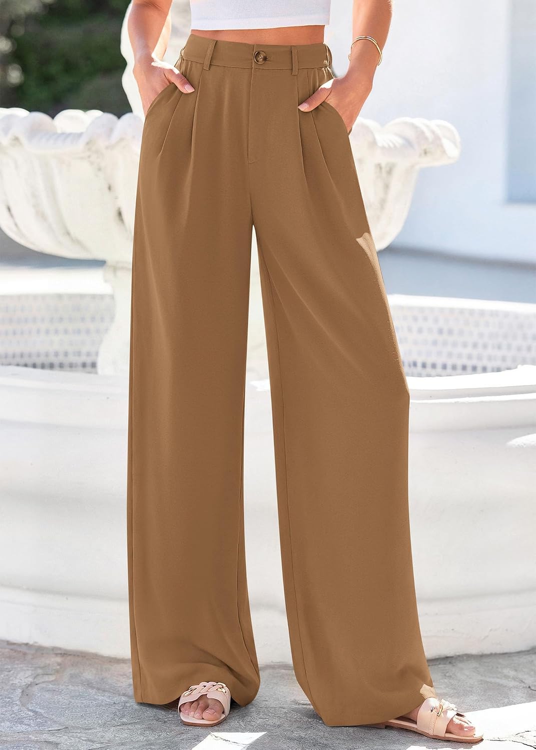 KIRUNDO Dress Pants Women 2026 Summer Polka Dot Palazzo Wide Leg Trousers Flowy Business Casual Slacks for Work with Pockets