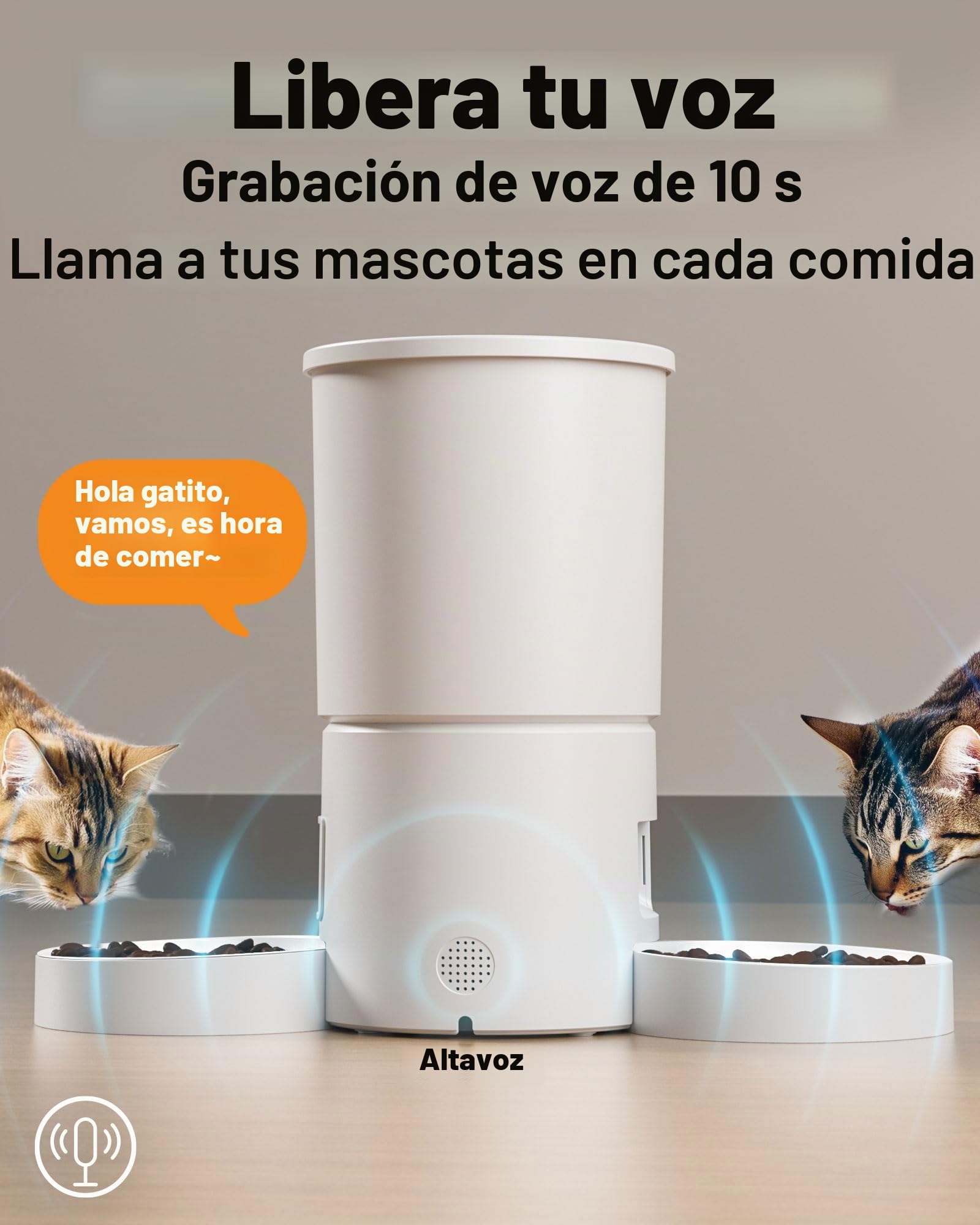 Miaosical Comedero automático para Gatos con Doble tazón para 2 Gatos, Gatitos y Perros pequeños (Blanco, 4,2 l, básico, 2 Cuencos)