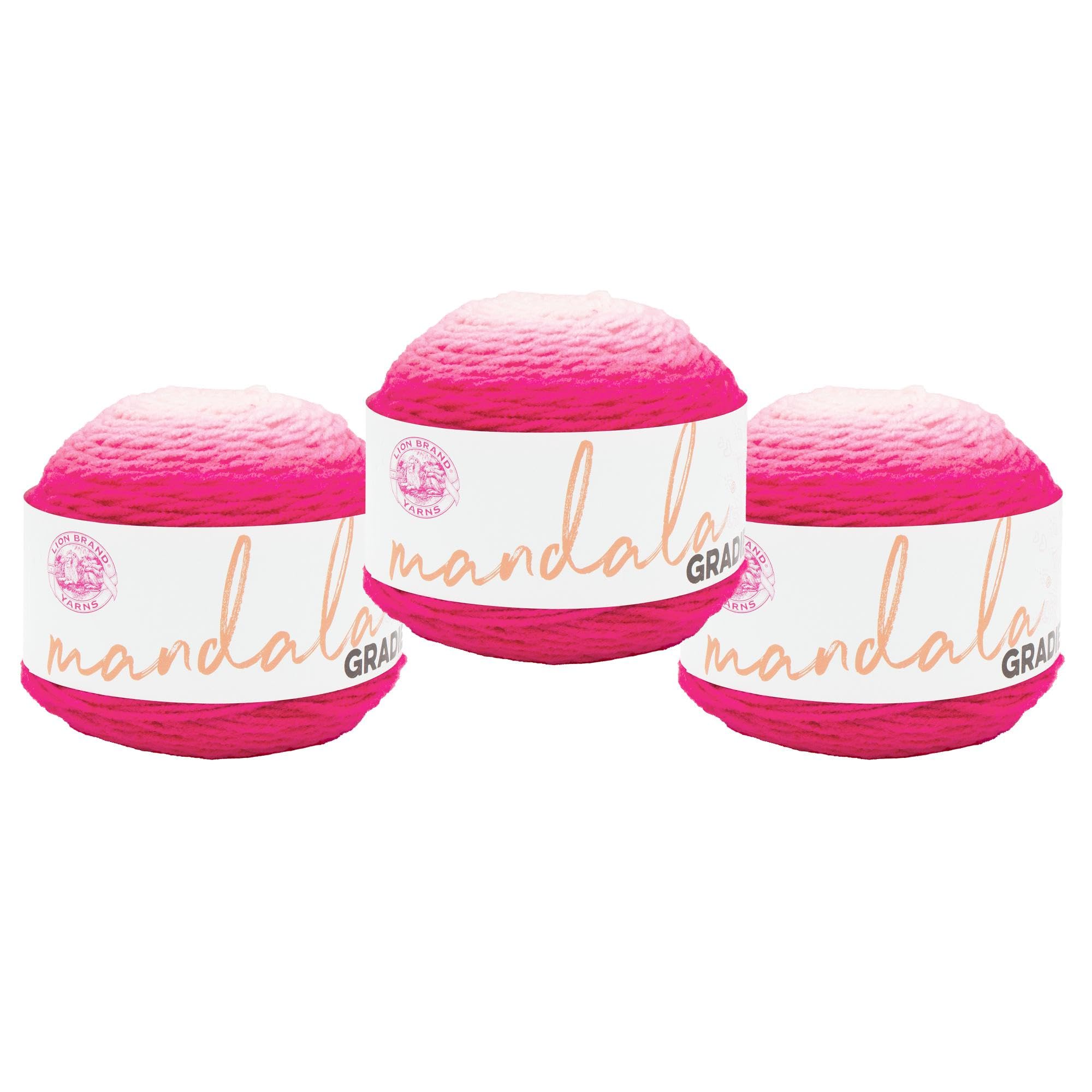 Lion Brand Yarn, Mandala Gradient Crochet Yarn, Hot Pink, 3 Pack