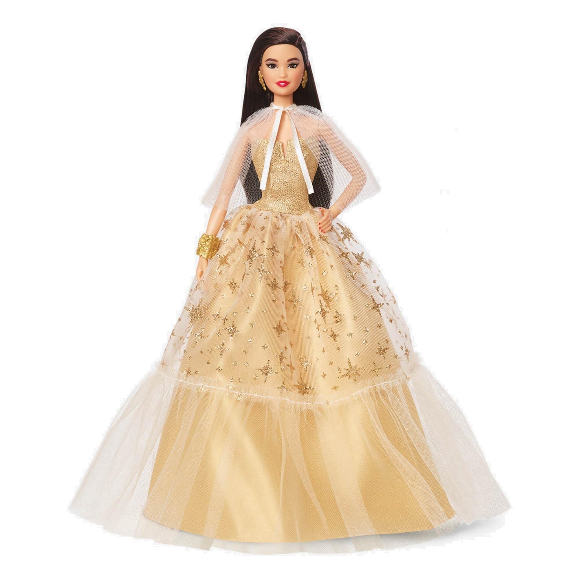 Barbie Signature Navidad Muñeca asiática de colección de Juguete con Vestido de Gala Dorado, Regalo +3 años (Mattel HJX07)