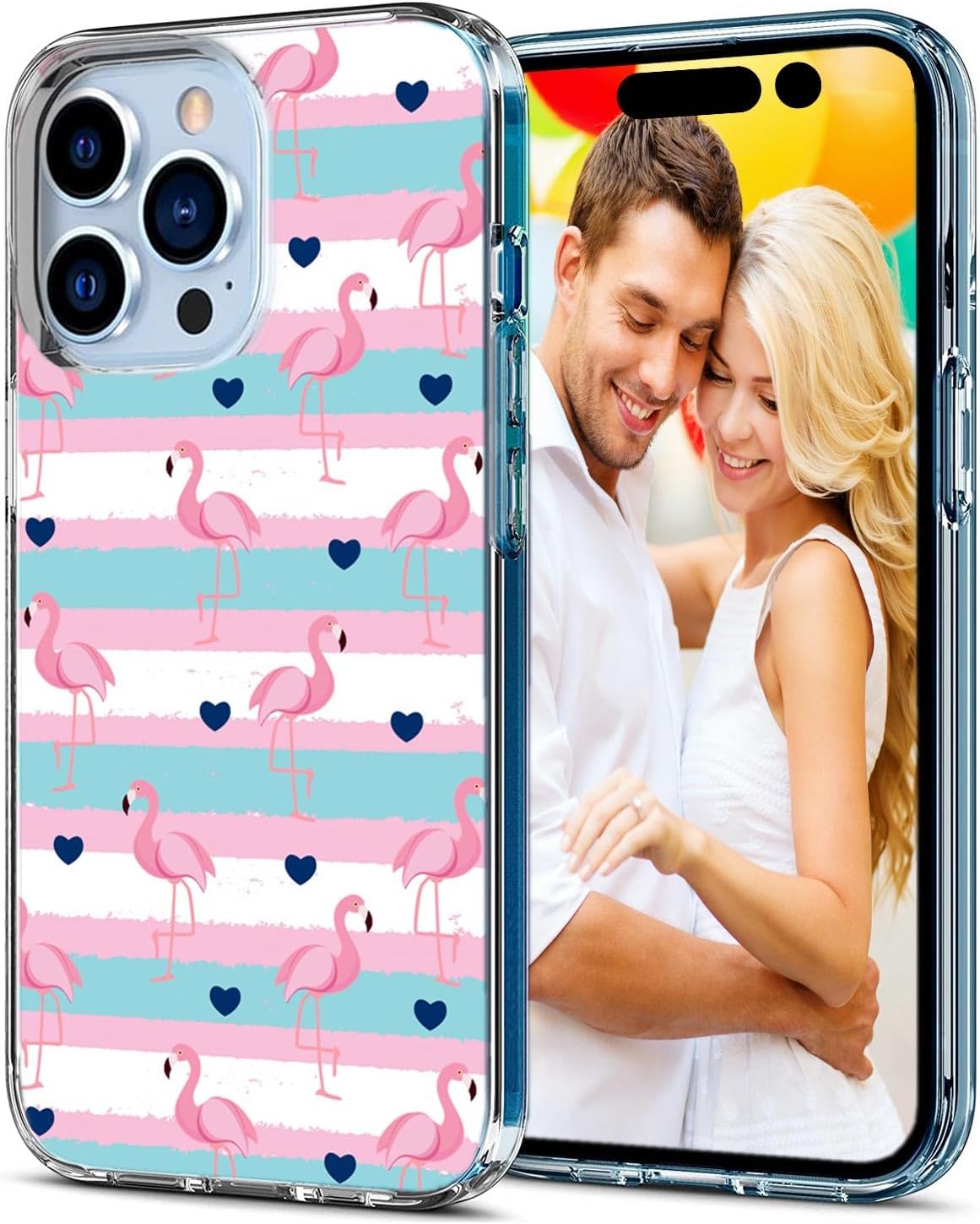 for iPhone 14 Pro Case,iPhone 14 Pro Case for Girl Women Men, Full Protective Shockproof Slim Soft TPU Clear Case Cover for iPhone 14 Pro,Cute Cartoon Animal Pink Flamingo Blue Love Heart - Image 3