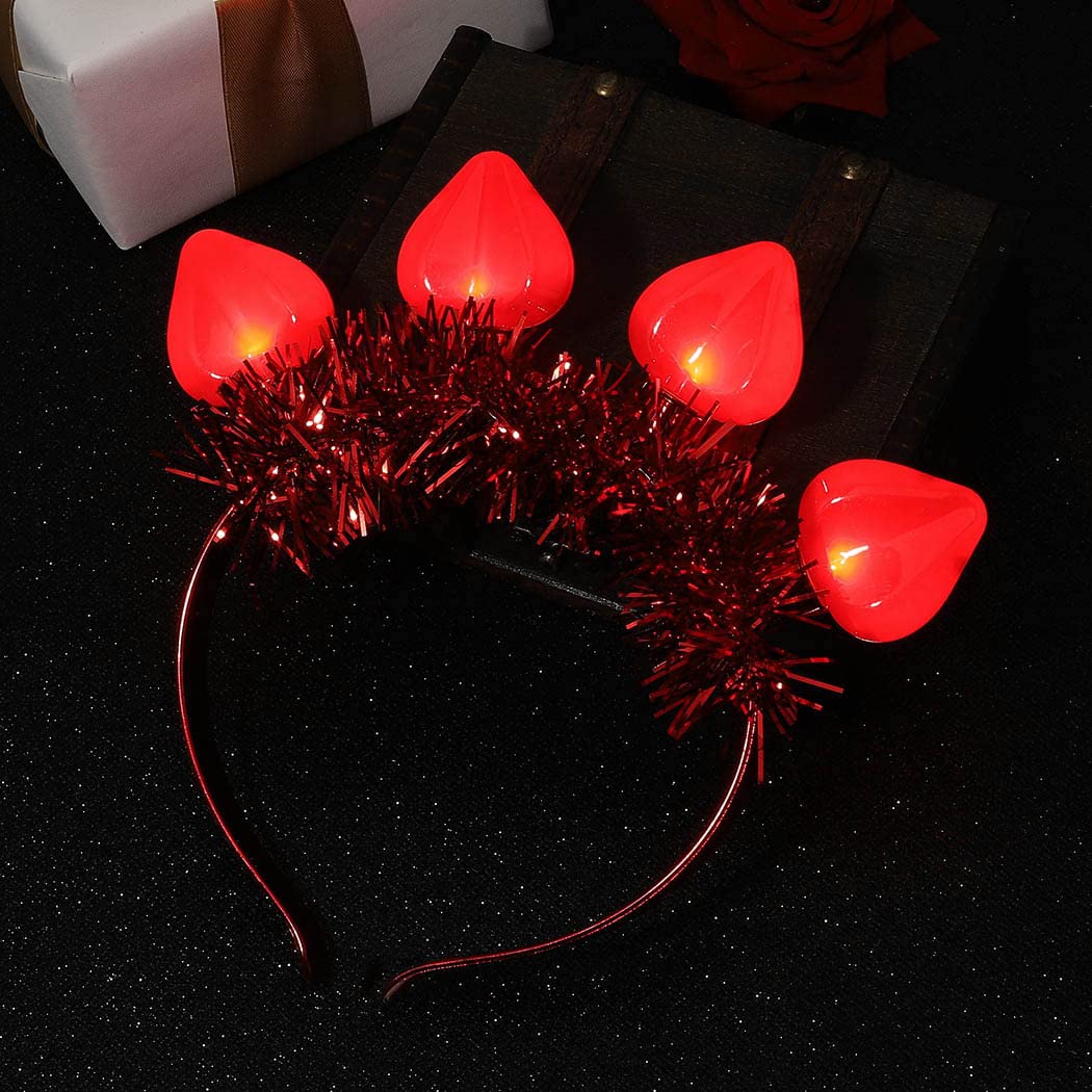 CAKURE Led headband Red Heart Head Boppers Light Up Hair Hoop Valentine's Day Headwear New Year Wedding Birthday Party Hair Accessories for Women and Girls