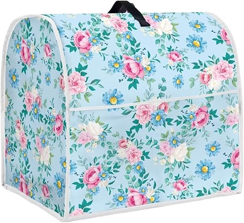 Piezas de mezclador floral, funda para batidora de cocina con patrón de margaritas azules con mango superior portátil, lavable a máquina, accesorios