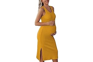 Flowy Maternity Maxi Dress, Ribbed Knit Sleeveless Sideslit Pregnancy Sundress