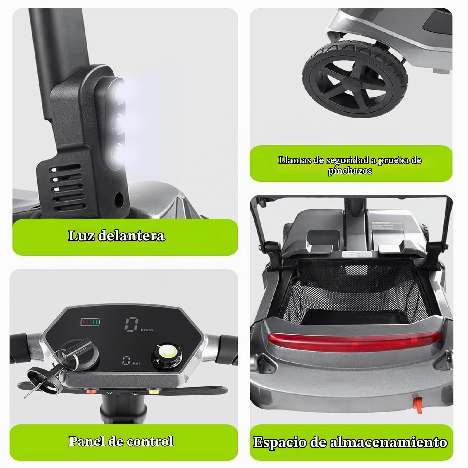Scooter De Movilidad De 4 Ruedas Con Motor, Autonomía De 24 Km,Velocidad Máxima De 8 Km/H Y Baterías Extraíbles Duales Para Personas Mayores O Discapacitadas Silver