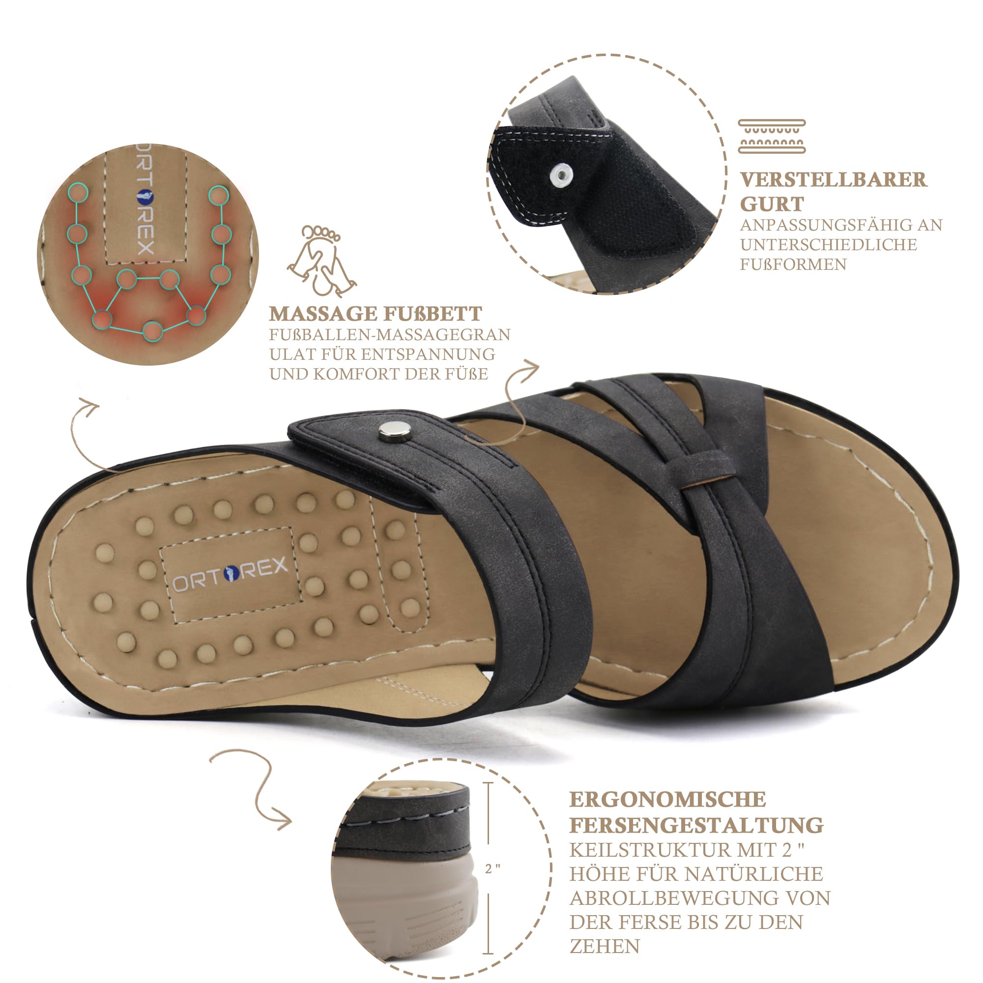 JABASIC Orthopädische Sandalen Damen Pantoletten Hausschuhe Walking Sandalen mit Arch Support