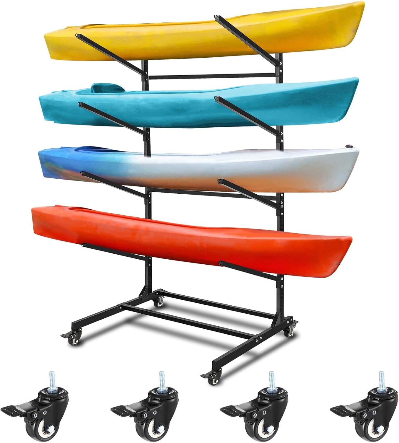Gisafai Kayak Storage Rack, Freestanding Kayak Stand with Wheels, Adjustable Heavy Duty Kayak Holder Weatherproof Stand Outdoor Storage Rack for Kayaks, SUP, Canoe Paddleboard Gisafai Kayak Storage Rack, Freestanding Kayak Stand with Wheels, Adjustable Heavy Duty Kayak Holder Weatherproof Stand Outdoor Storage Rack for Kayaks, SUP, Canoe Paddleboard