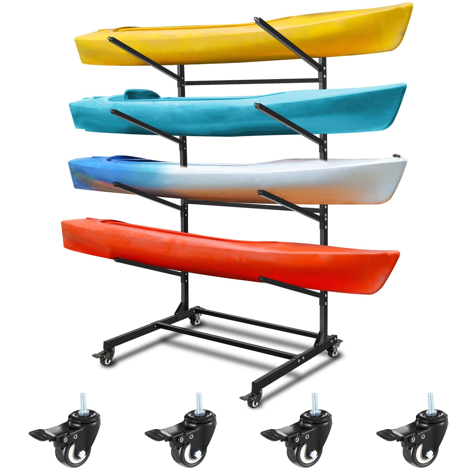 Gisafai Kayak Storage Rack, Freestanding Kayak Stand with Wheels, Adjustable Heavy Duty Kayak Holder Weatherproof Stand Outdoor Storage Rack for Kayaks, SUP, Canoe Paddleboard