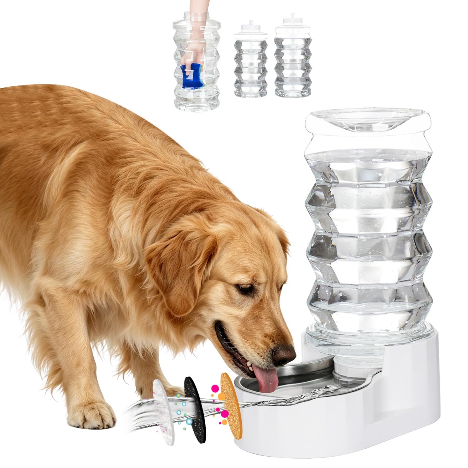 RIZZARI Regadera automática para Mascotas, 100% Libre de BPA, dispensador de Agua de Acero Inoxidable por Gravedad, comedero de Agua de Gran Capacidad para Gatos y Perros pequeños y medianos (8 L) | No necesita electricidad, limpieza de boca ancha, triple