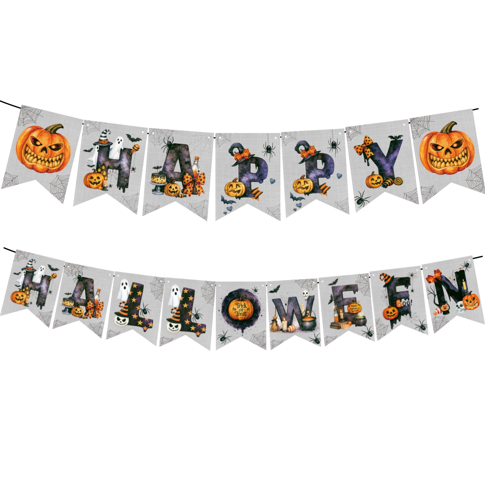 Halloween Decorations - Happy Halloween Banner for Indoor Outdoor | Halloween Party Decorations - Trunk or Treat Backdrop Garland for Home Wall Decor, Hanging Party Favors Supplies for Birthday