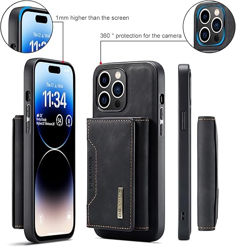 Miniatura 8 de Compatible con iPhone 14 Pro Max (6.7 pulgadas) 2 en 1 contraportada desmontable y cartera de cuero, con tarjetero, fundas de cuero con bolsillo (no