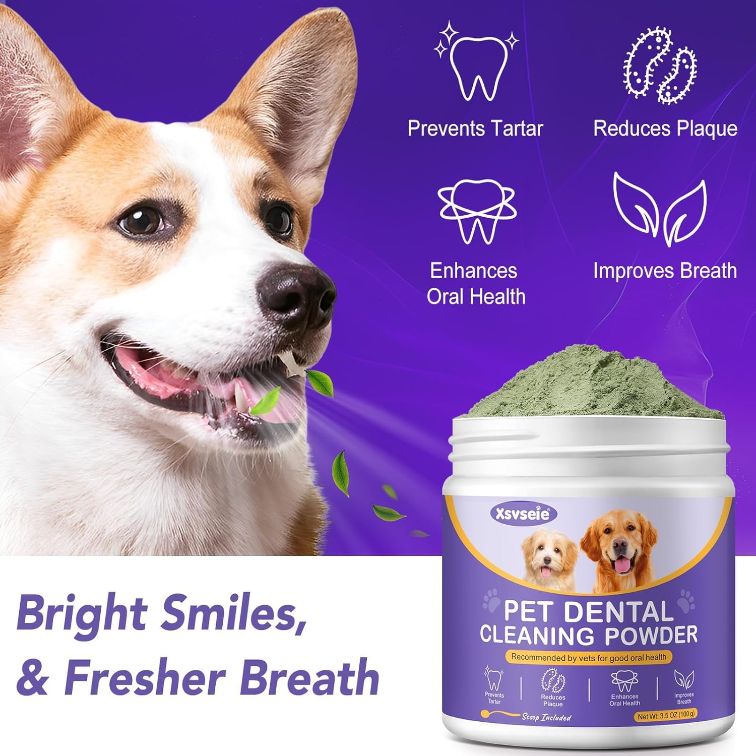 Polvere Sciogli Tartaro Cane, Integratore Naturale per Alito Cattivo, Polvere Dentale Antiplacca e Antitartaro per Cani