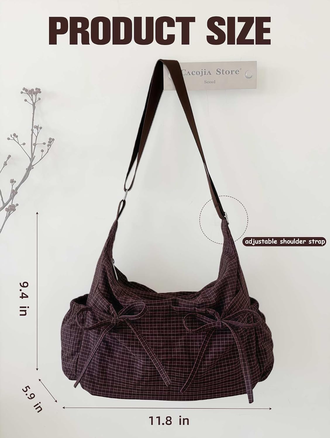 Plaid Crossbody Bag, Slouch Hobo Crossbody Bags, Cute Messenger Bag, Nylon Crescent Crossbody Purse, Casual Everyday Purse | Slouch Crossbody Bag