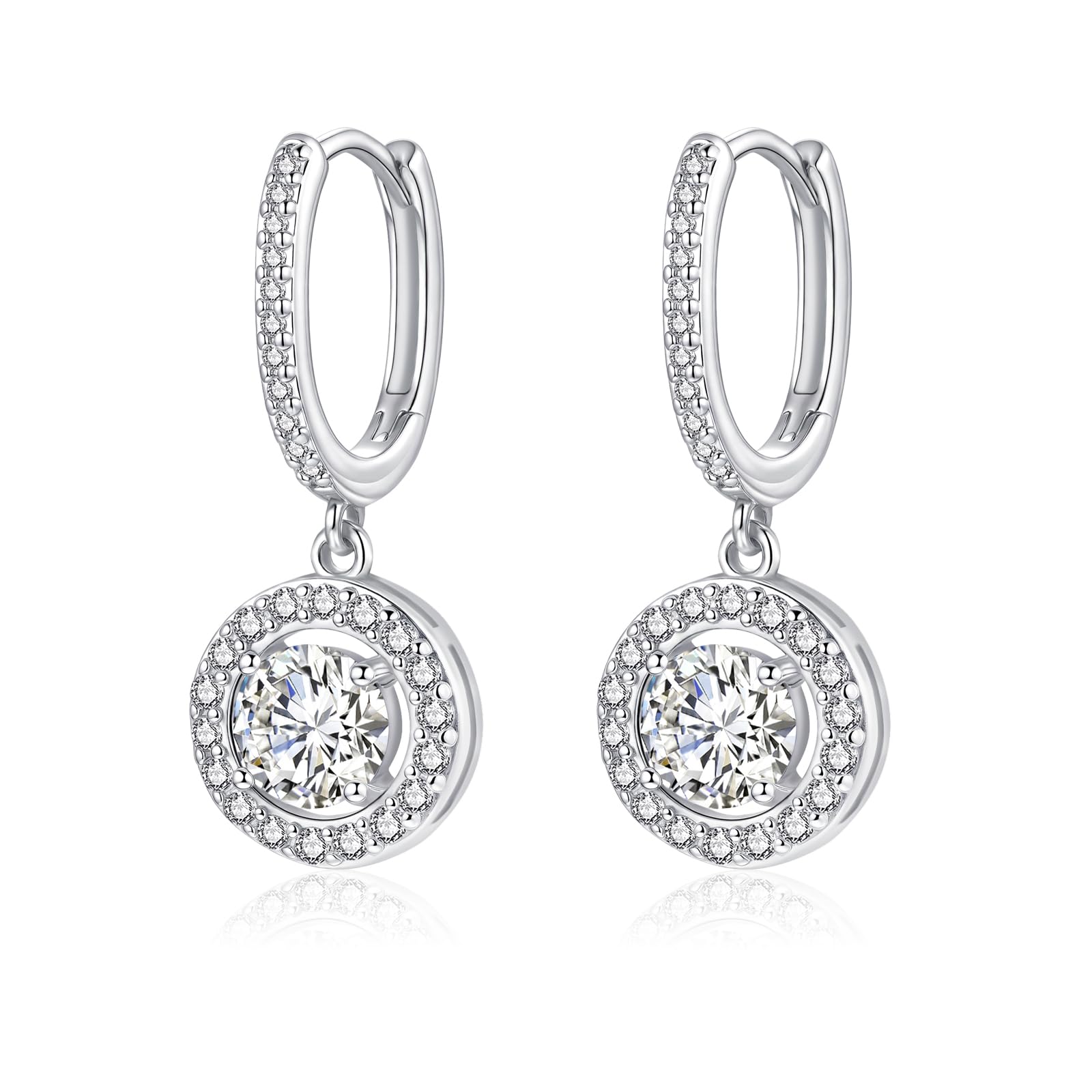 Josfeva Silber 925 Creolen Ohrringe für Damen, 925 Sterling Silber Creolen mit Anhänger, Quadrat Herz Rund Ohrringe Hängend mit Cubic Zirkonia, Hypoallergen Ohrschmuck zum Geburtstag mit Geschenkbox
