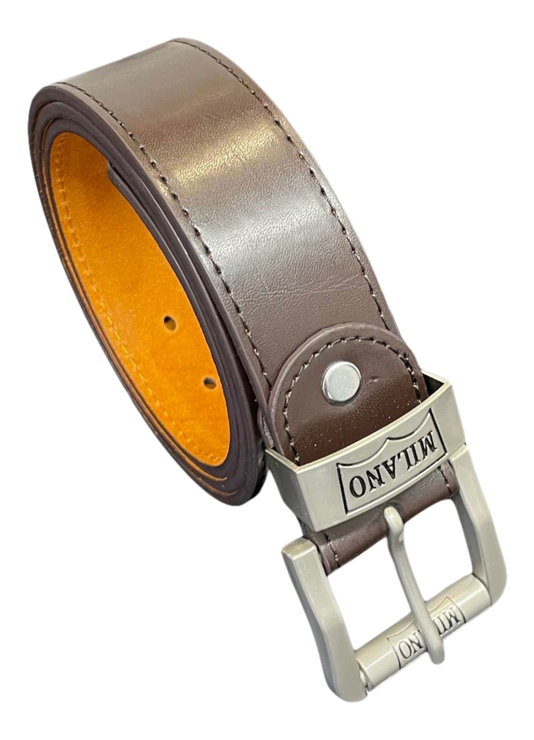 Men's Leather Belt, Jeans or Trouser Belts for Men, Sturdy Roller Buckle (Brown, XL)