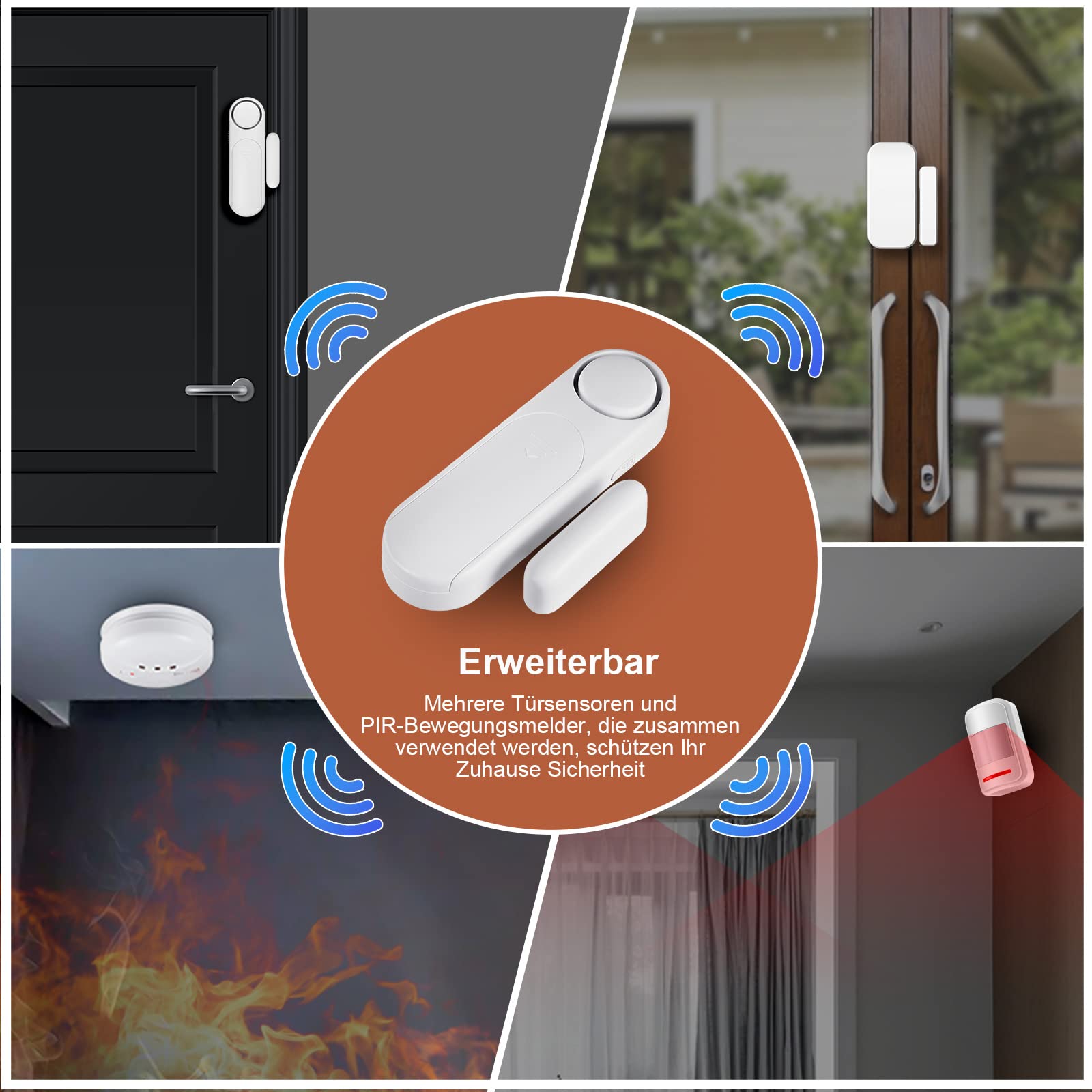 Fensteralarm,Türalarm mit 3 Fernbedienungen, Drahtloses Home Security Alarmanlage Magnetsensor 120dB 3 Modi Fensterkontakt Sensor Alarm für Einbruchschutz Anti-Diebstahl