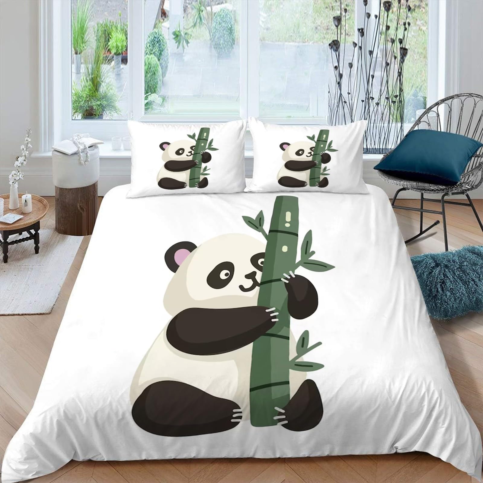 Uroczy zestaw pościeli na łóżko super king-size, panda, 3-częściowy zestaw poszewek na kołdrę z dwustronnym nadrukiem, poszewka na kołdrę i 2 poszewki na poduszki, miękka szczotkowana