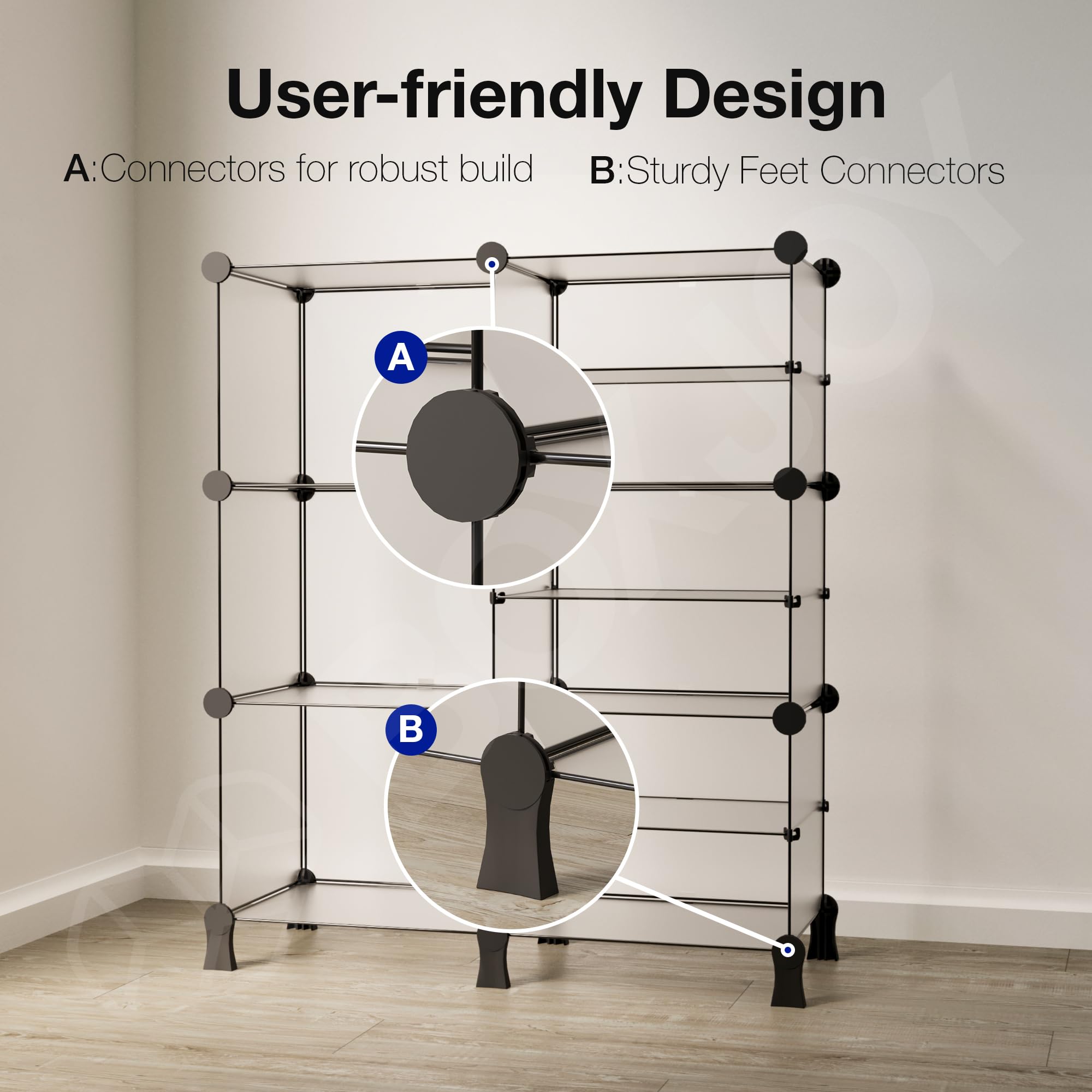 BOXJOY 9 Shelf Plastic Book Shelf Organiser with White Translucent Panels and Bottom Stand Bookshelf Organizer Cabinet Rack for Bedroom Living Room Study Storage Showcase Display for Home 3