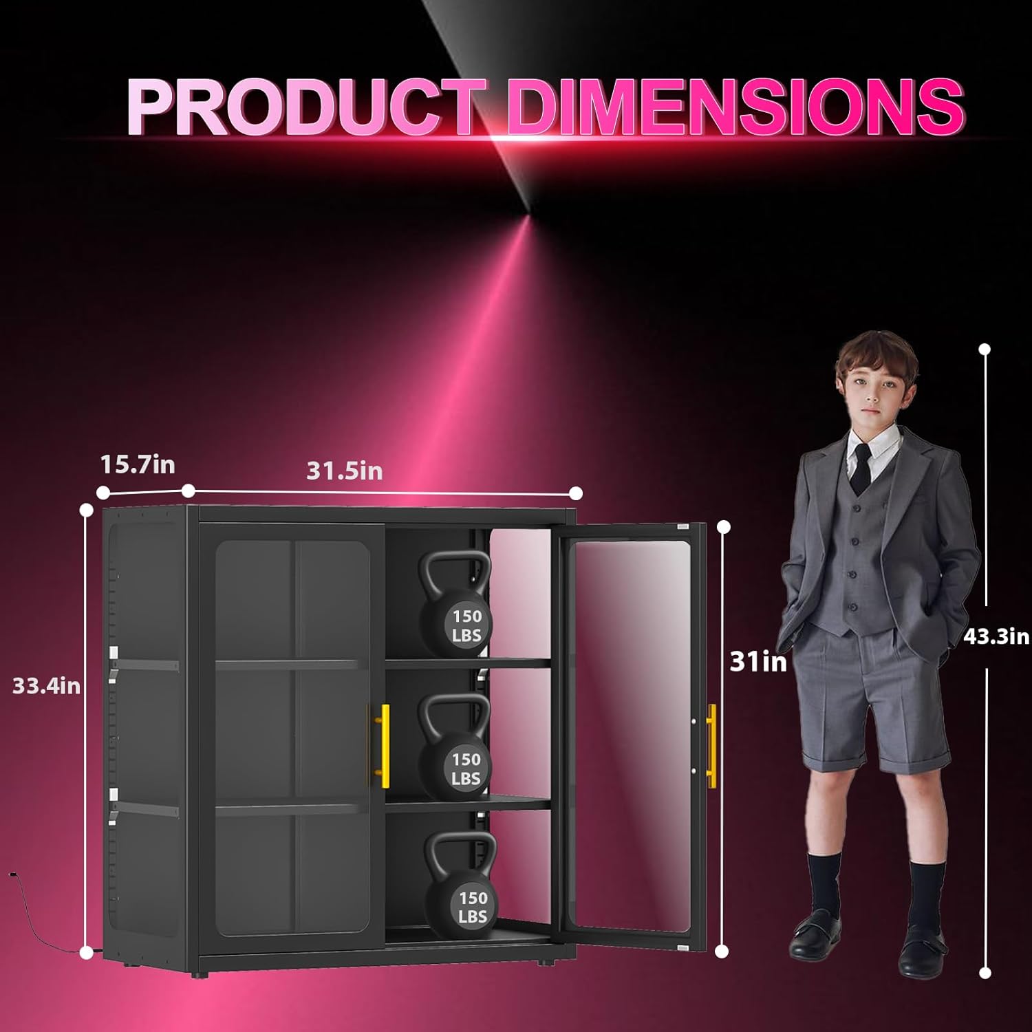 34" Display Cabinet with Glass Doors, 4-Tier Curio Cabinet with Many Color Lights for Collectibles, Glass Display Case, Bookcase with 4 Shelves, Storage Cabinets, Black