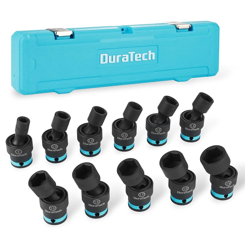 Jogo de Soquetes de Impacto Articulados DURATECH com Acionamento de 9,5 mm (3/8 pol.), Perfil Raso, Métricos, 11 Peças